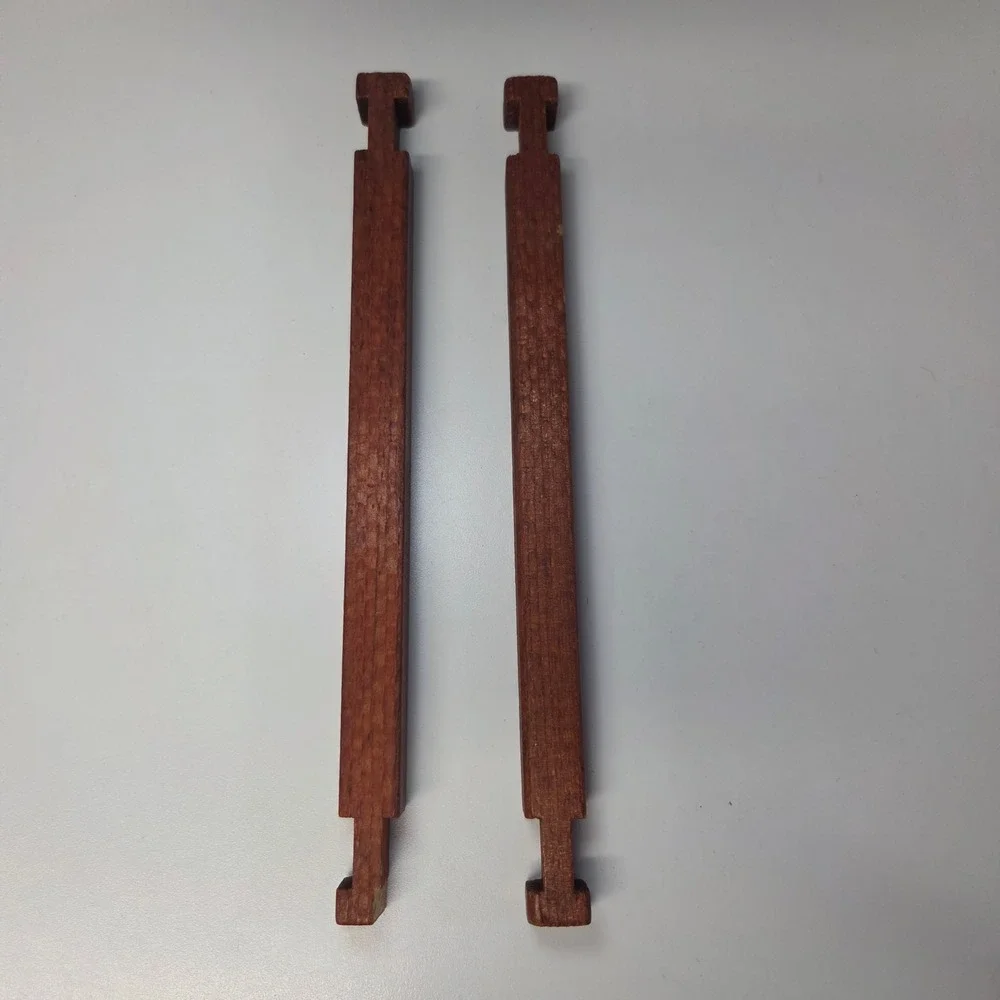 Vintage Hammered Wood Blocks Long Square Notched Replacement Parts Set of 2